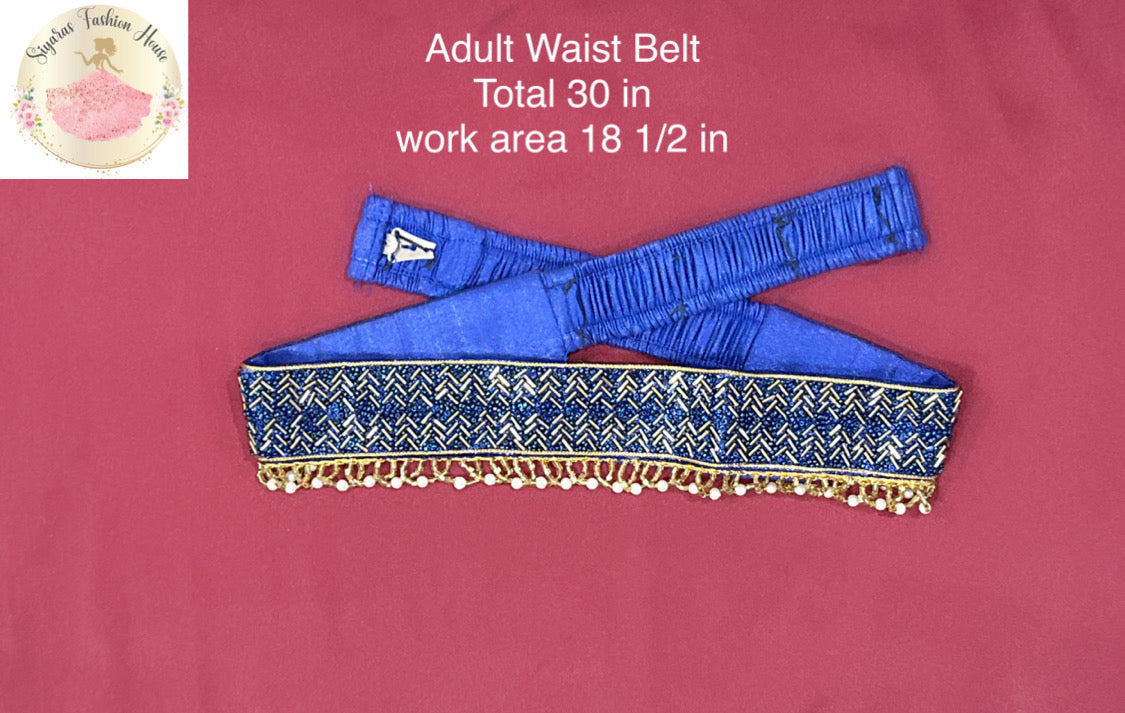 Attractive work hip/waist belt in Navy blue color with elastic support size 30 in ready to ship USA great for half saree and gowns