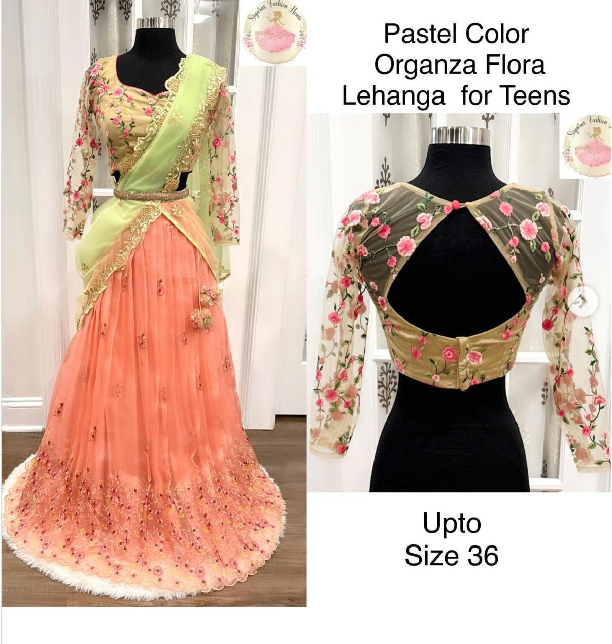 Beautiful Organza Floral lehanga for teens size 36