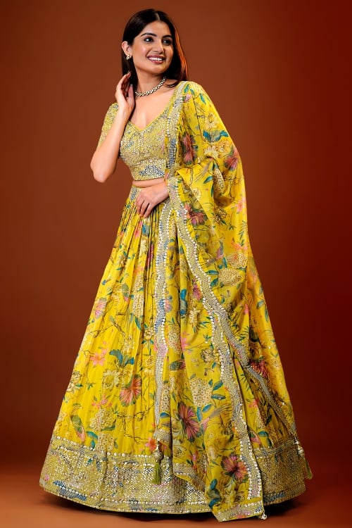 Beautiful Georgette floral print Croptop lehanga with sequin embellishments size XXL 44 ready to ship