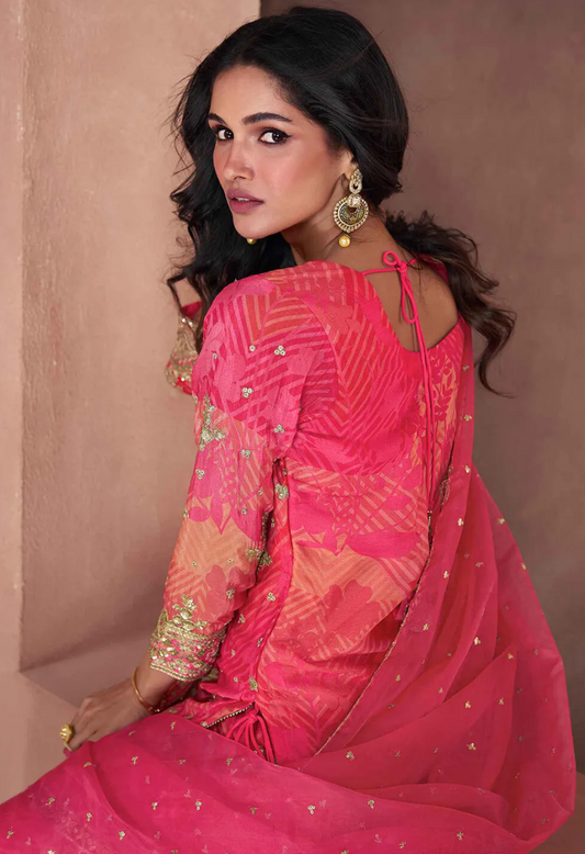 Elegant trendy Pink sequence Georgette Suit Set for Wedding & Partywear - Size 38