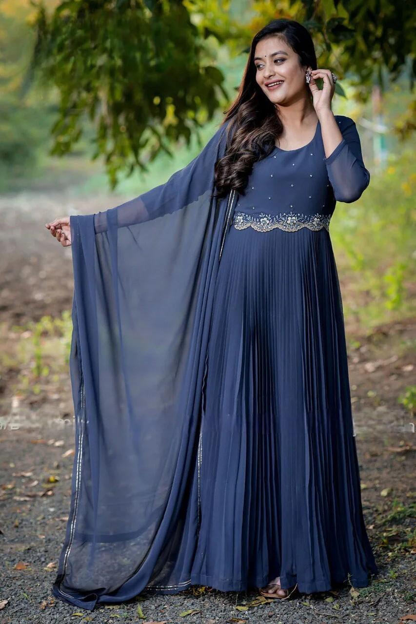 On sale Beautiful Georgette hand work Embroidered Anarkali long gown Dupatta Partywear Dress, Bollywood gown , wedding wear size 40