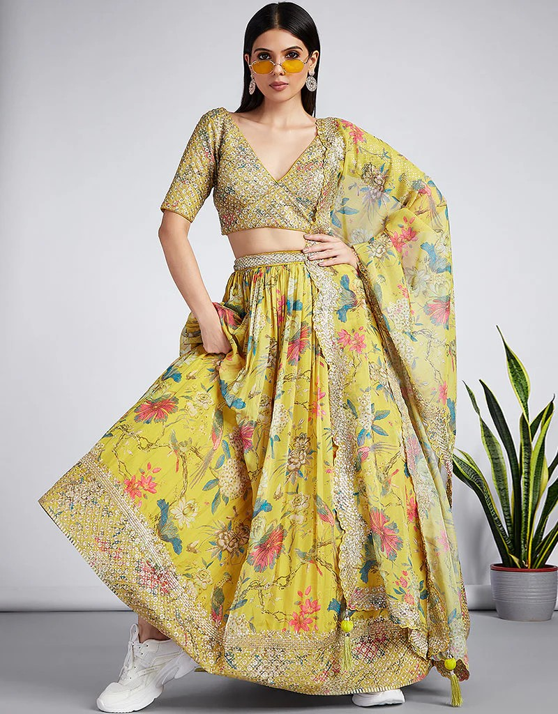 Beautiful Georgette floral print Croptop lehanga with sequin embellishments size XXL 44 ready to ship