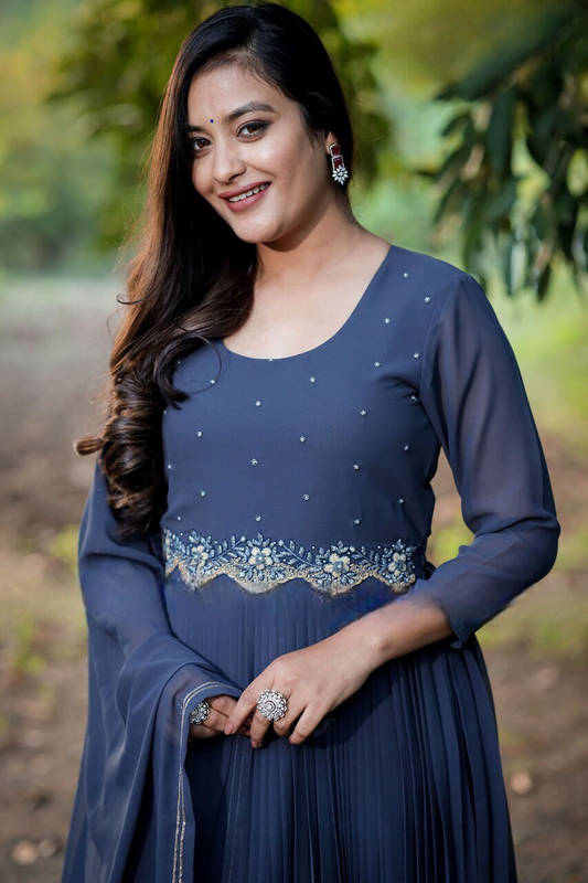 On sale Beautiful Georgette hand work Embroidered Anarkali long gown Dupatta Partywear Dress, Bollywood gown , wedding wear size 40