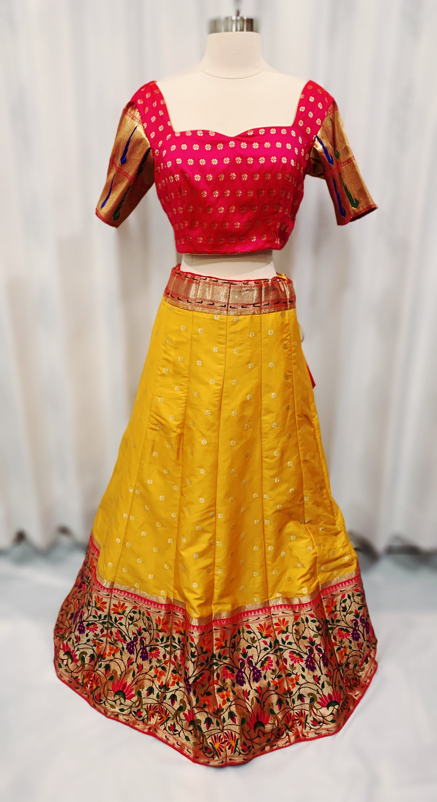 Pure Yellow and Pink Banarasi brocade Silk Lehanga Choli