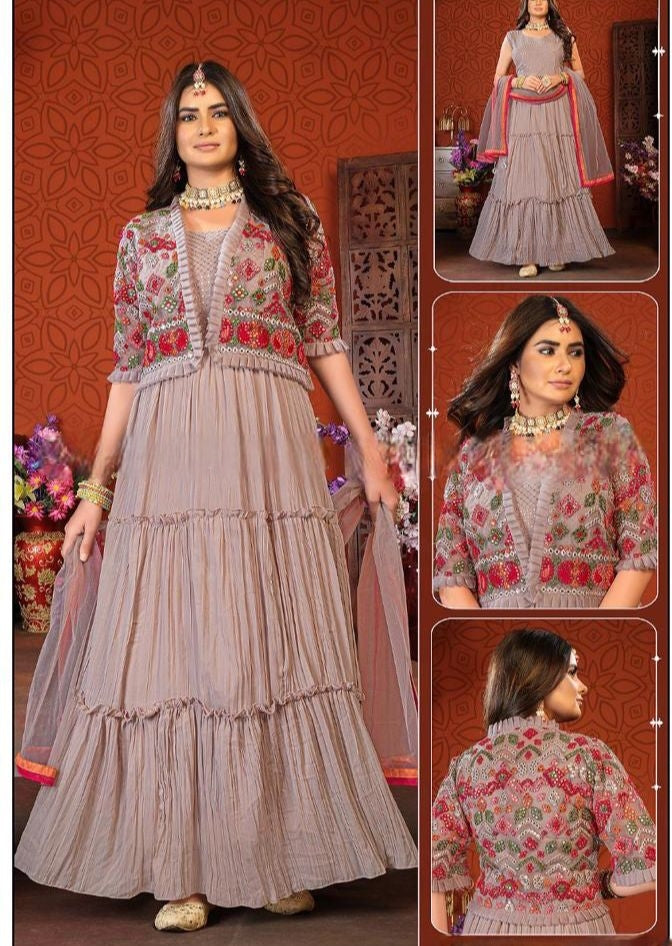 Premium Georgette tier pattern anarkali gown detailed with sequence size 40