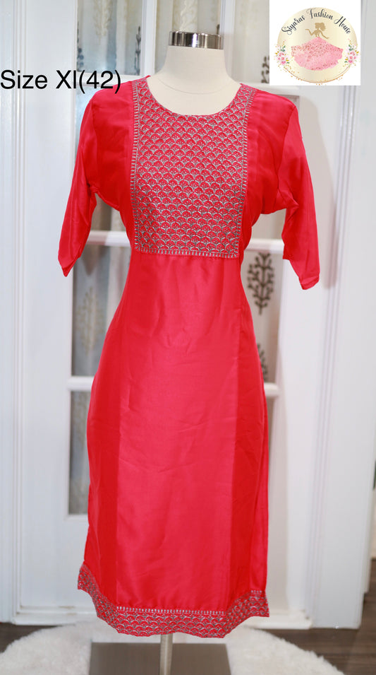 Silk Kurti Top Excellent quality Pink in in L size ( 40).