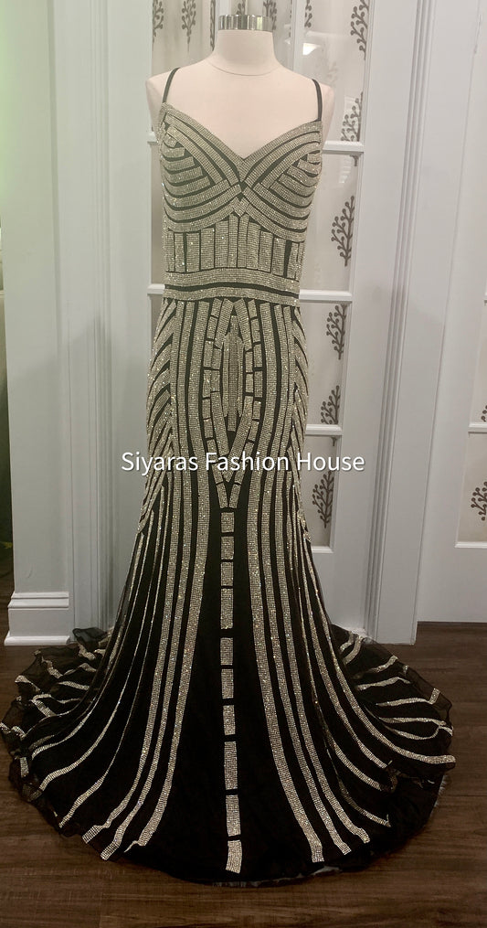 Women’s heavy crystal Long Prom Evening Gown