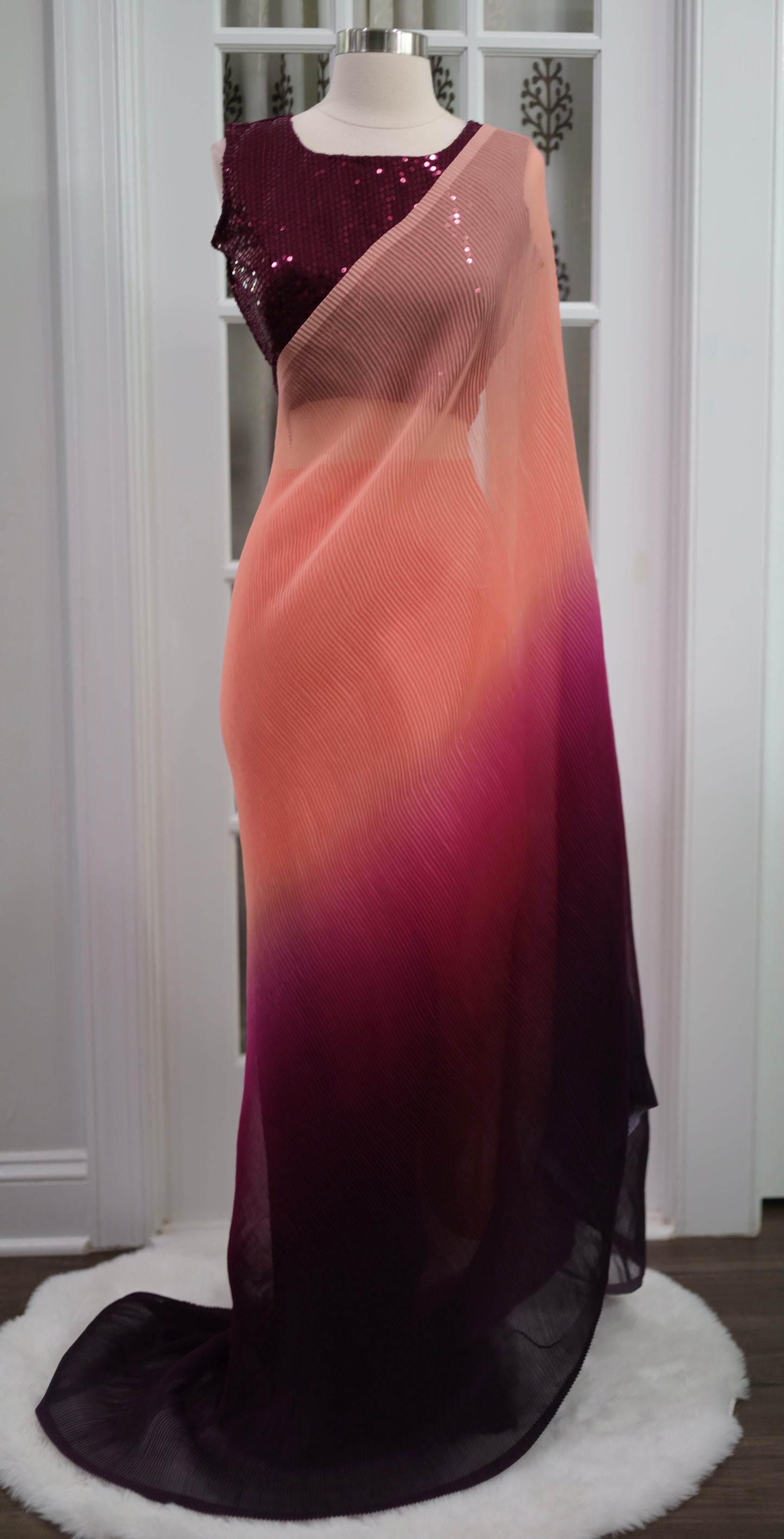 Pleated Crush Saree with Sequin Stitched Blouse