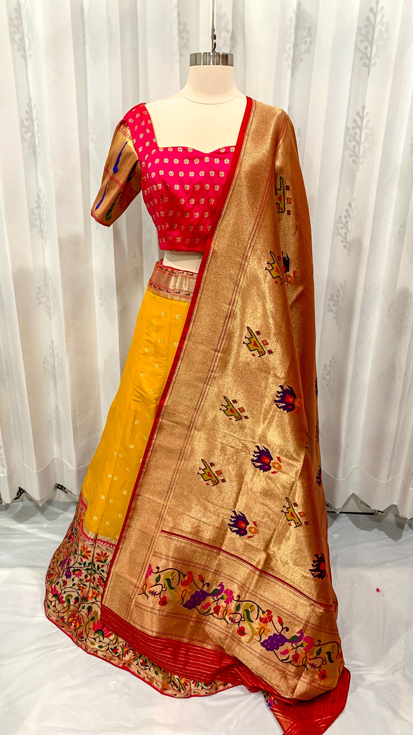 Pure Yellow and Pink Banarasi brocade Silk Lehanga Choli