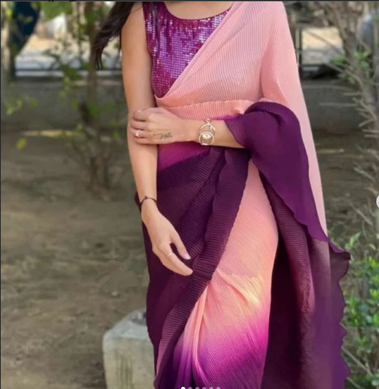Pleated Crush Saree with Sequin Stitched Blouse