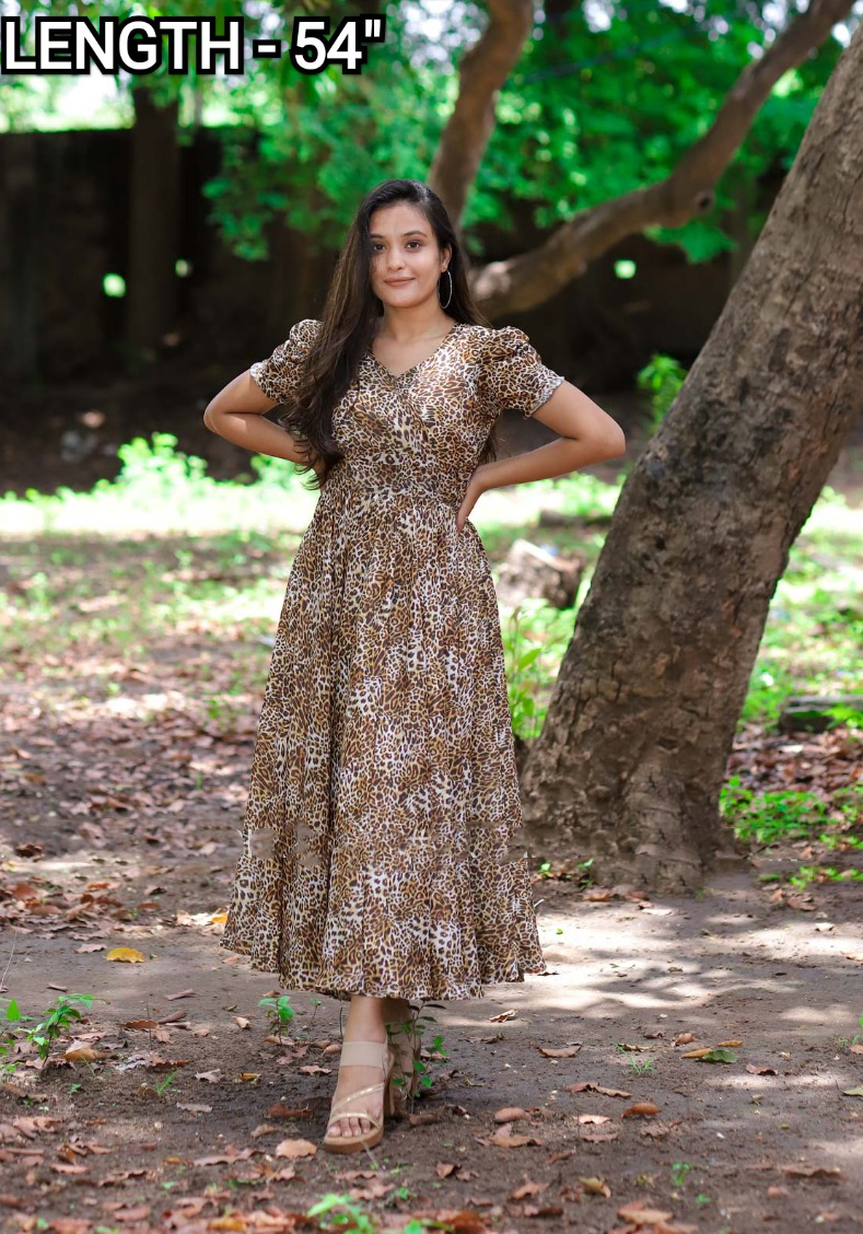 Chiffon Gown Designer gown chitah print Elegant evening gown Size 38 and 40