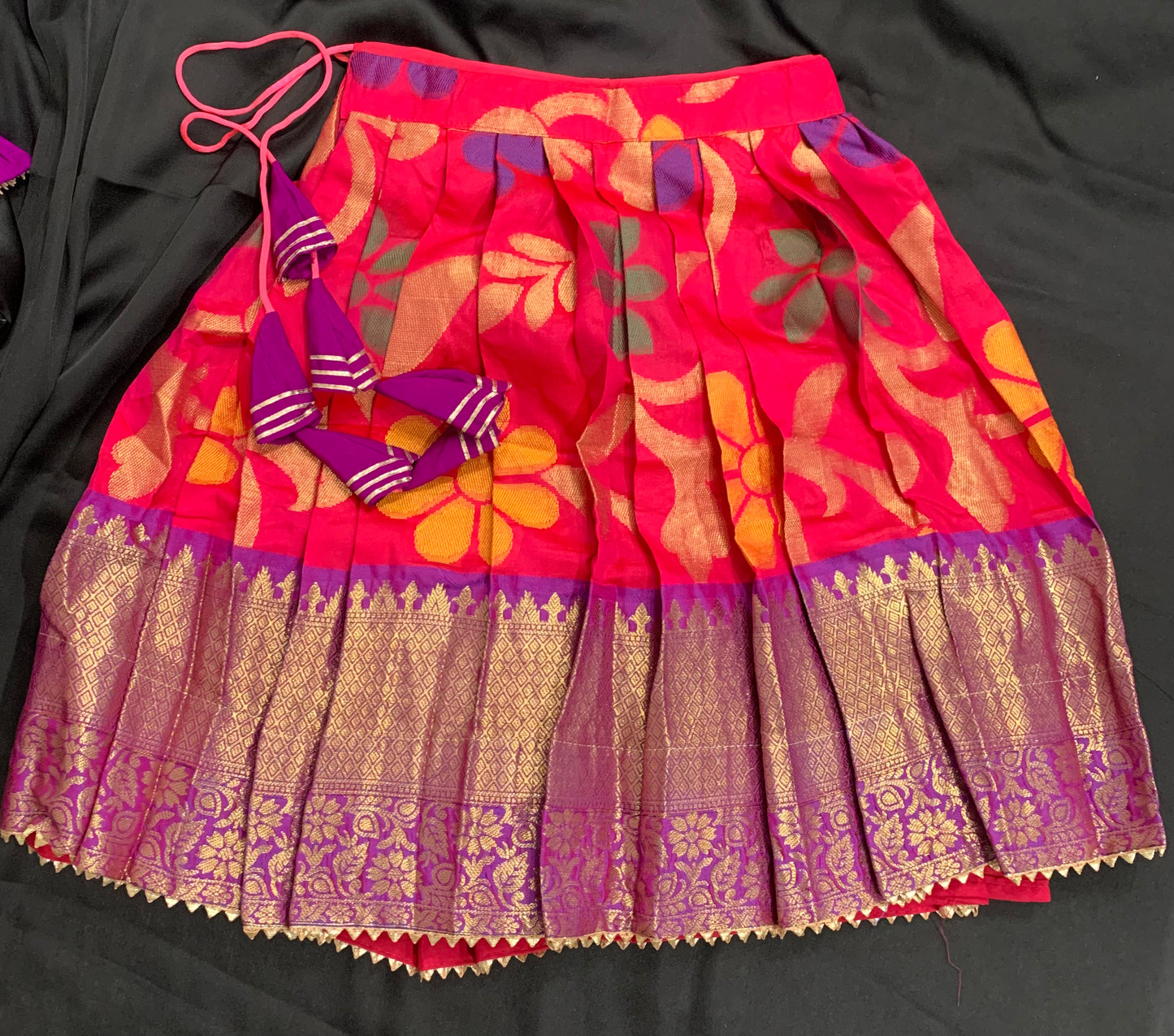 Kids age 1 - 2 yrs Banarasi Big Border lehenga paired with pretty maggam work on silk blouse