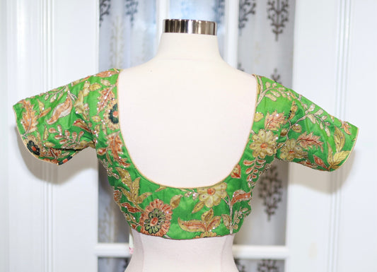 Beautiful Kalamkari hand work with stitched blouse. Size fits 36 to 38