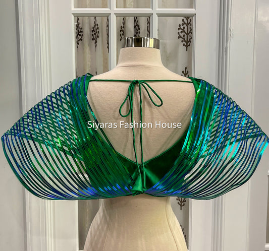 Super chic and trendy Metallic Ballon type Blouse with matching Green Skirt