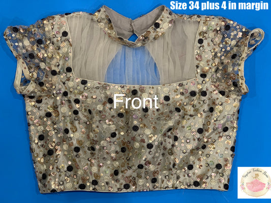 Trendy custom made trendy unique sequence and embroidery crop top in net material with satin inner size 34 plus 4