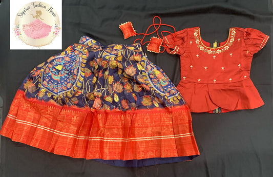 Kalamkari Pattu dress with Maggam work Kids ages 1-2