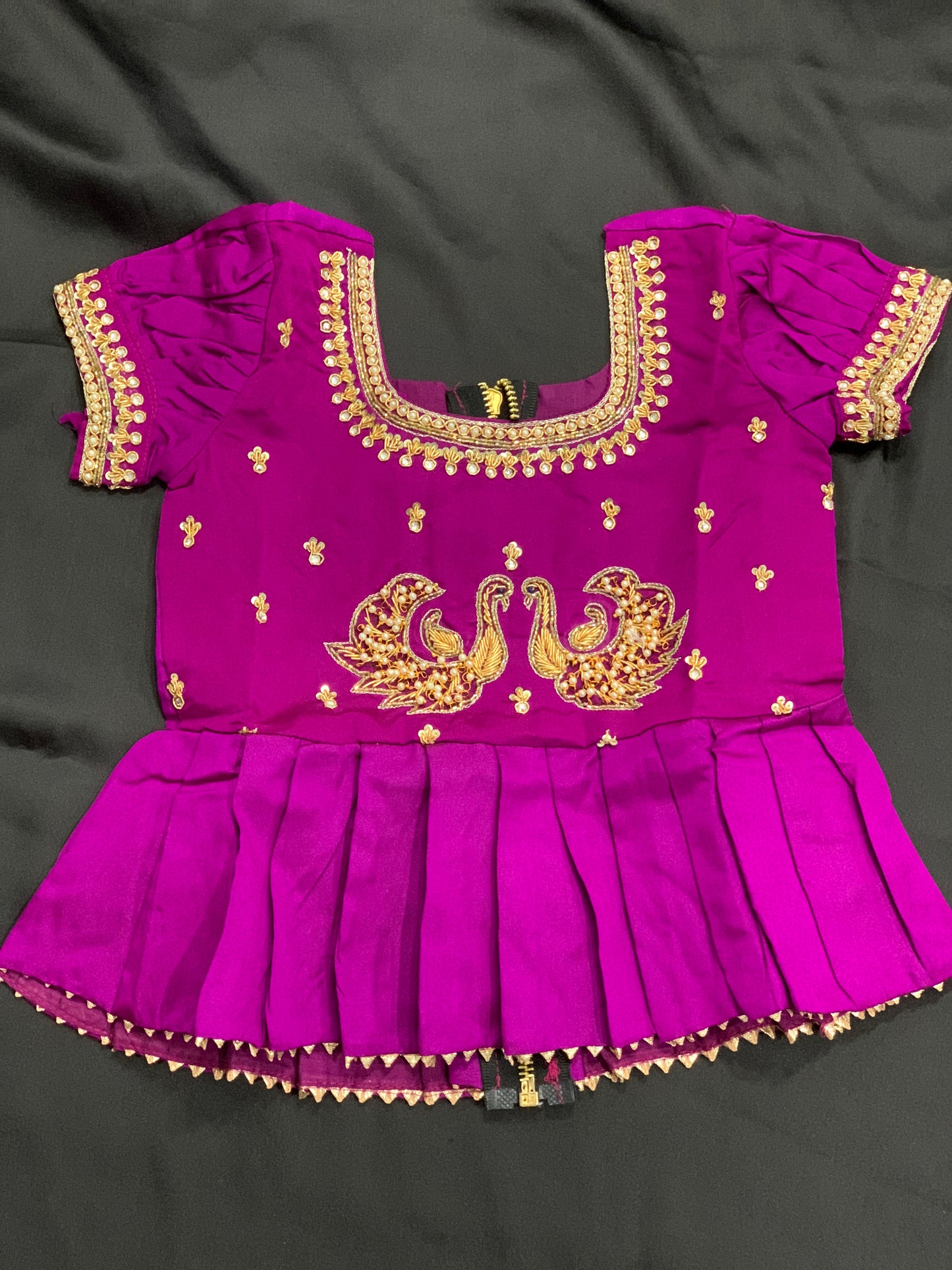 Kids age 1 - 2 yrs Banarasi Big Border lehenga paired with pretty maggam work on silk blouse