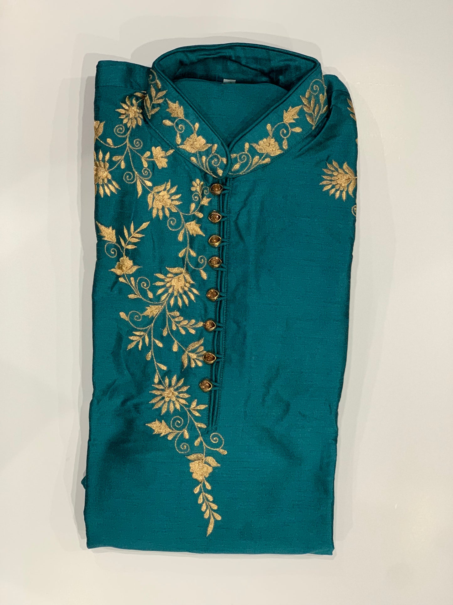 Mens Silk Kurta teal green Pyjama Sets self weaving Partywear dress, wedding reception dress