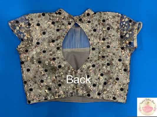 Trendy custom made trendy unique sequence and embroidery crop top in net material with satin inner size 34 plus 4