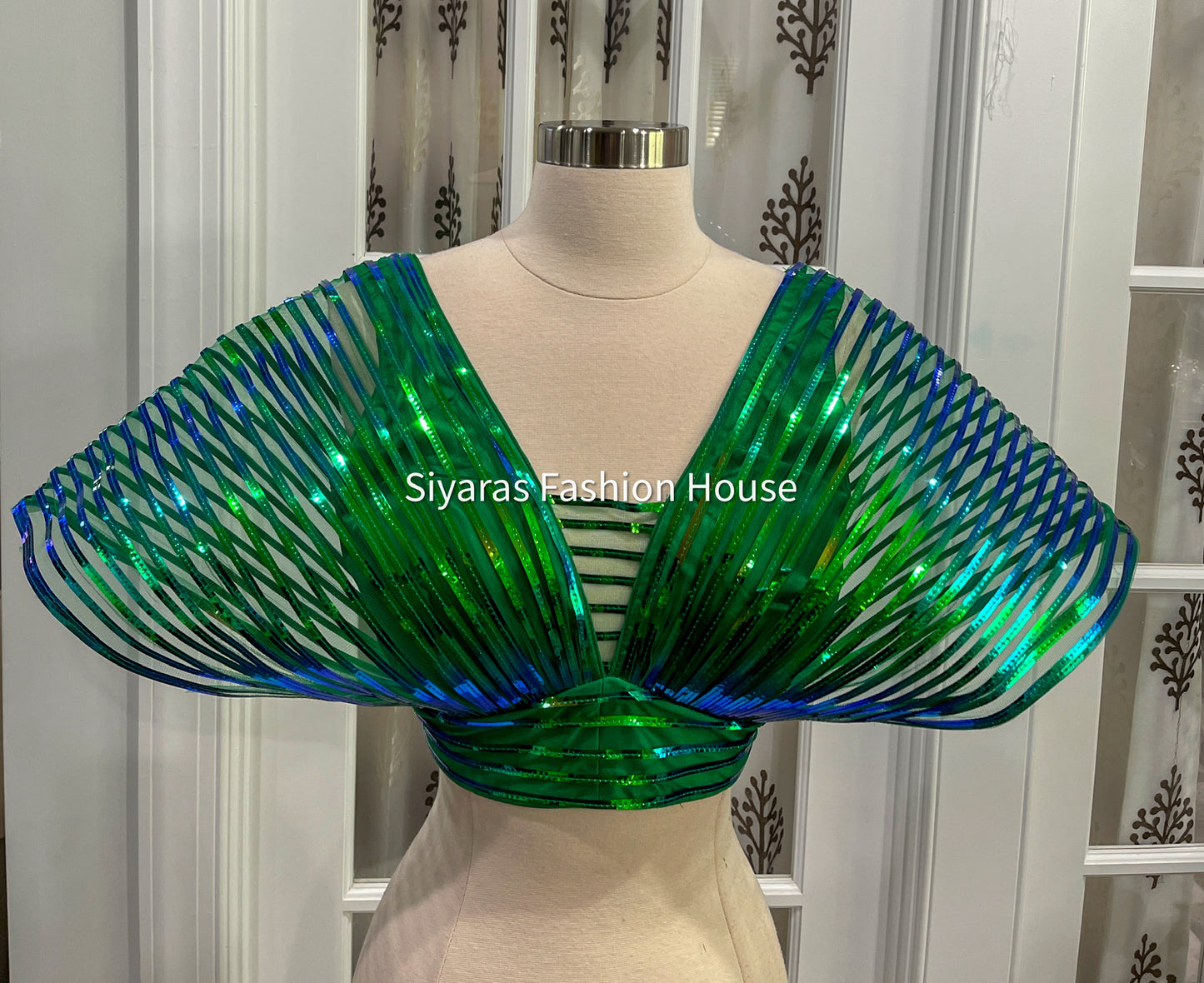 Super chic and trendy Metallic Ballon type Blouse with matching Green Skirt