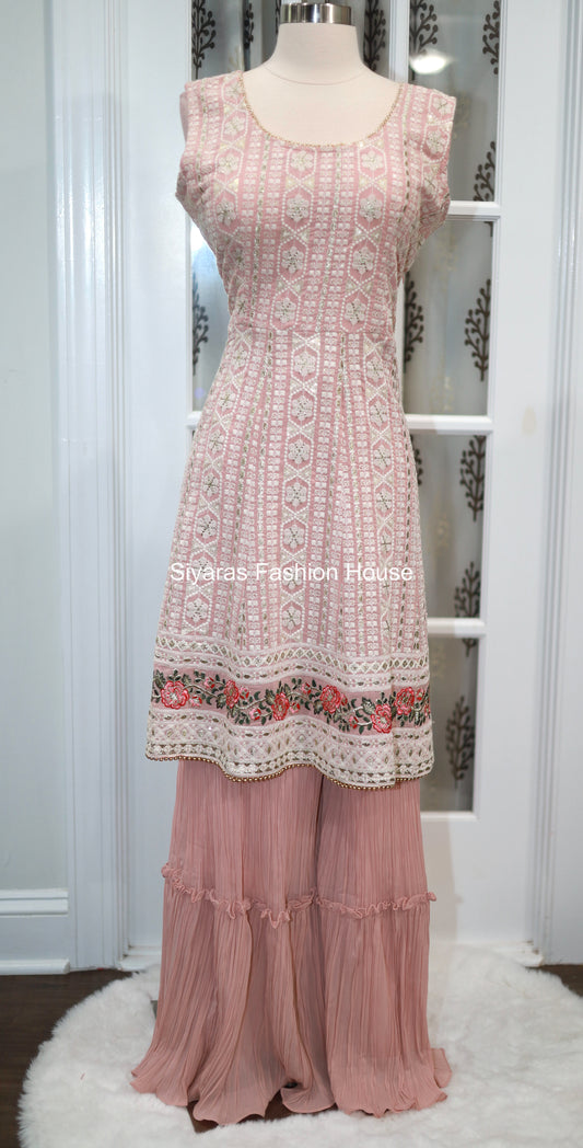 ❤️Beautiful Beige color Chikankari work Sharara Set❤️