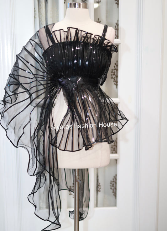 Black metallic Blouse with side Flowy style side