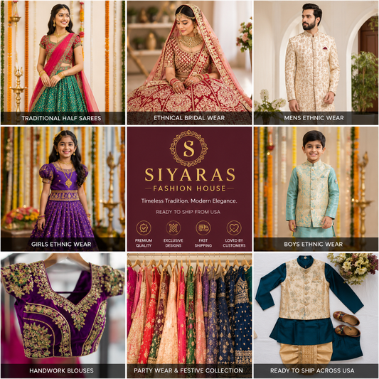 Shop Stunning Half Sarees, Bridal Wear & Ethnic Fashion for women men and kids Online in USA/Canada Free ship over $35