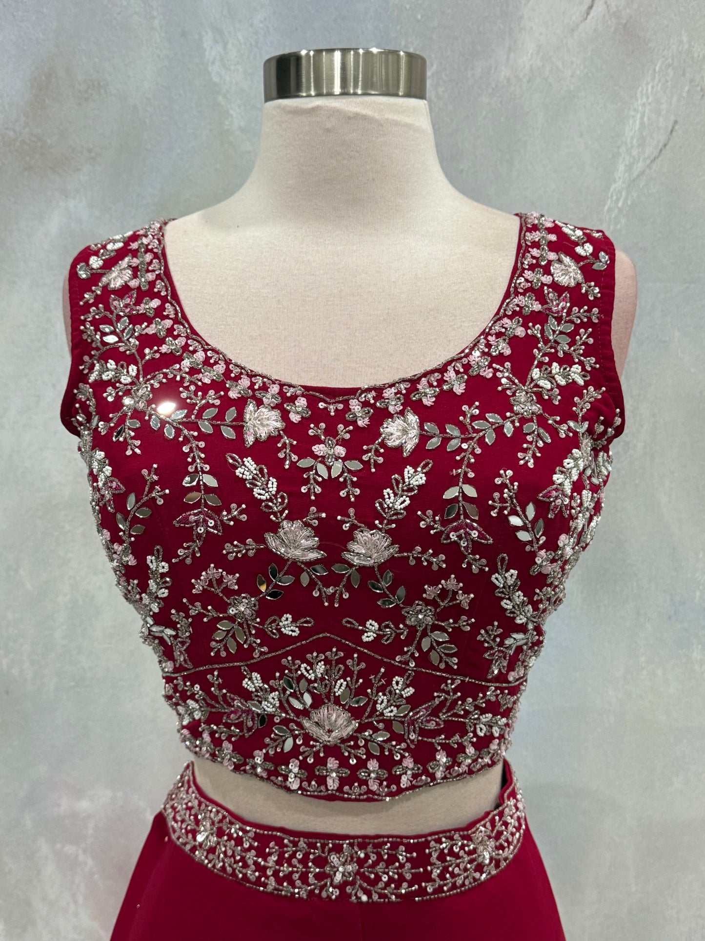 Beautiful party wear Crop top Palazzo set with the jacket. Available size is 36.