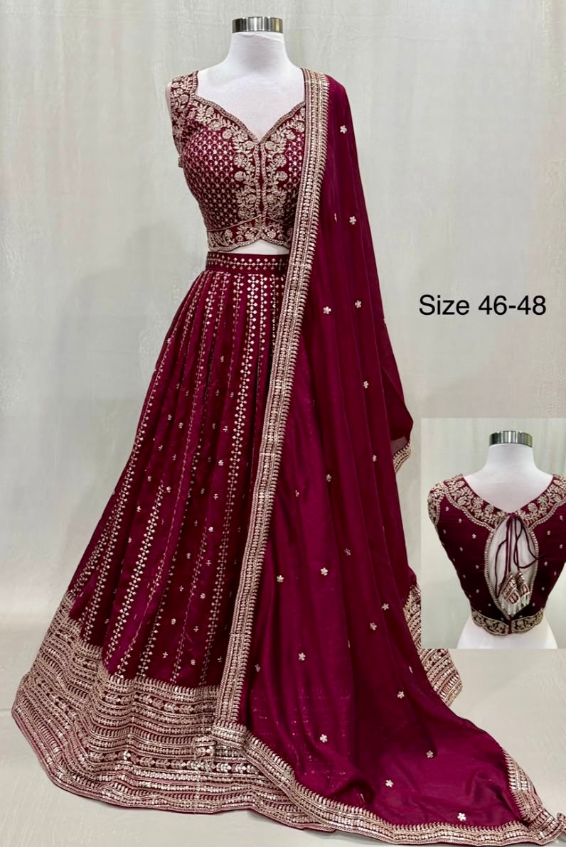 Gorgeous Wine Silk Purple Lehanga size 46 to 48 wedding Partywear reception wedding guest outfit