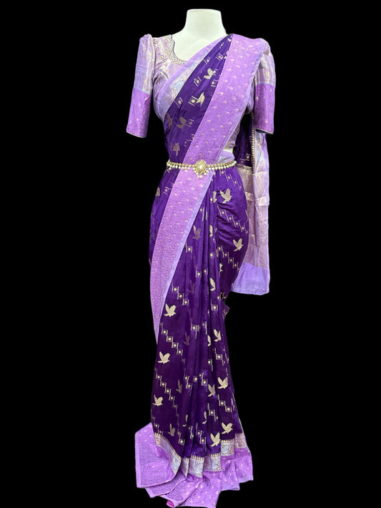 Gorgeous raw mango silk Saree with elegant Maggam work stiched blouse size 40-42 ready to ship wedding reception