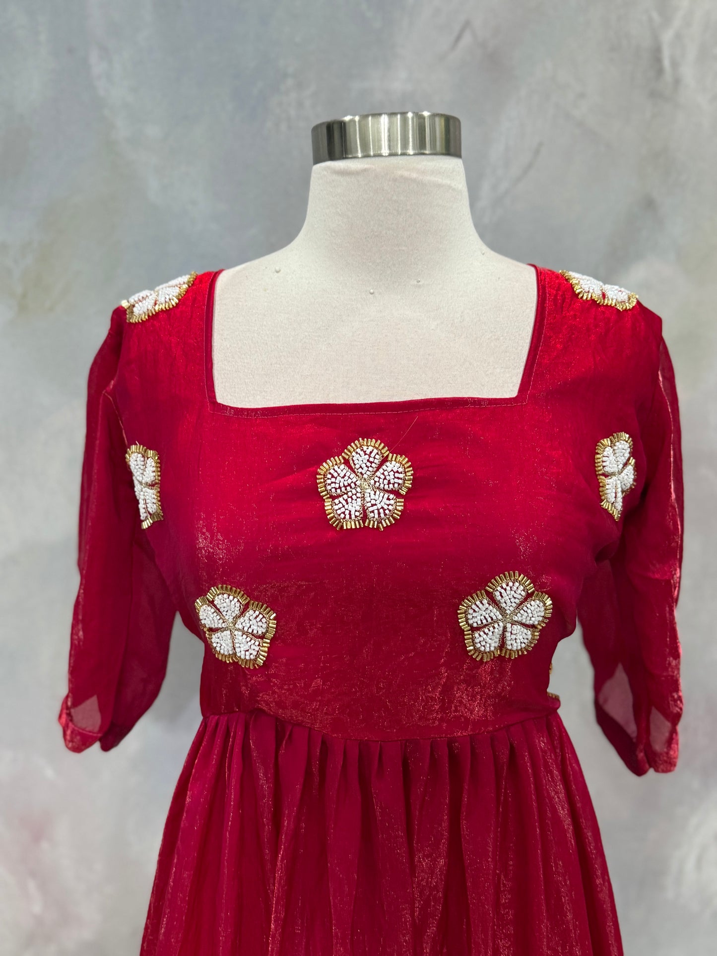 Beautiful Partywear / summer gown Fendi silk beads embroidery size 38 and 42 flair 7 mtr