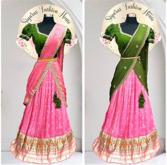 Customized Half Saree Festival and Wedding collection!!
This pink and green beauty with intricate Maggam work is a must-have for your wardrobe.
Size 36 to 40.