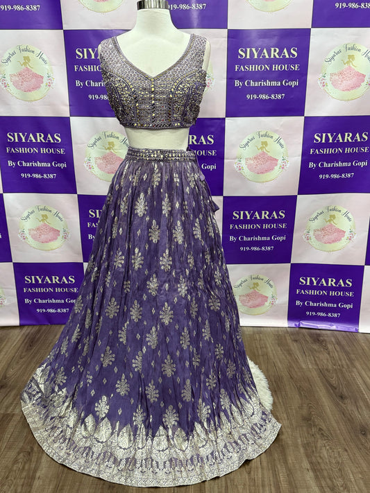 Beautiful Mirror work Jaguar silk Lehanga in royal purple color stitched  blouse size 38 wedding Partywear outfit ready to ship USA