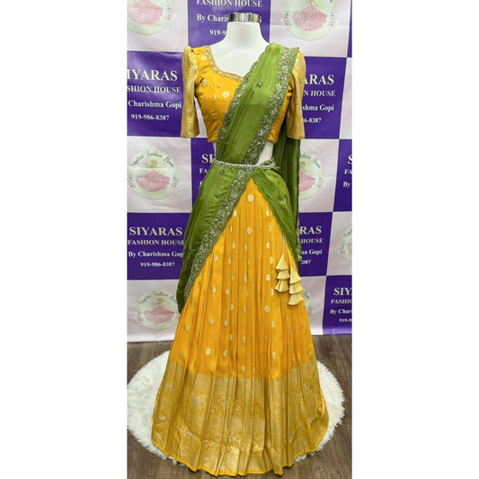 New Collection Alert!! Gorgeous Customized Tissue Half Sarees with Maggam work/Hand work blouse for Teens/Adults. Available in size 34 to 38