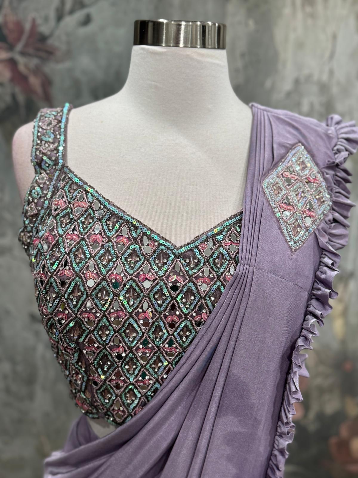 Beautiful ready to wear saree. perfect party wear saree for all occasions. Available in size 36.