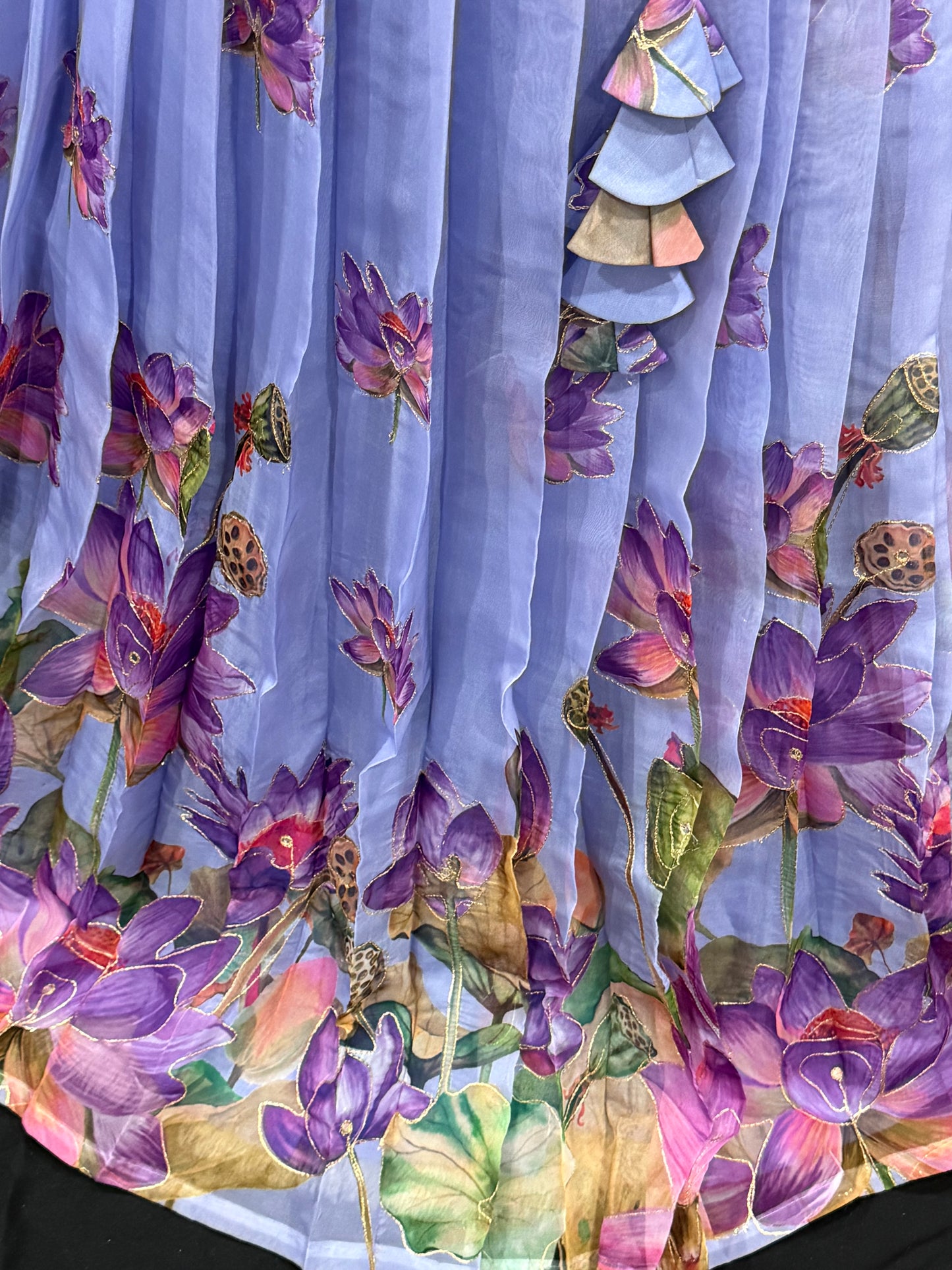 Customized Organza Lehenga / Half Saree in Lavender and purple combo. Available in size 34/36/38.