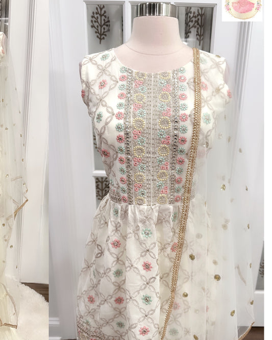 Beautiful ivory color Sharara set in multi color sequence work size 38