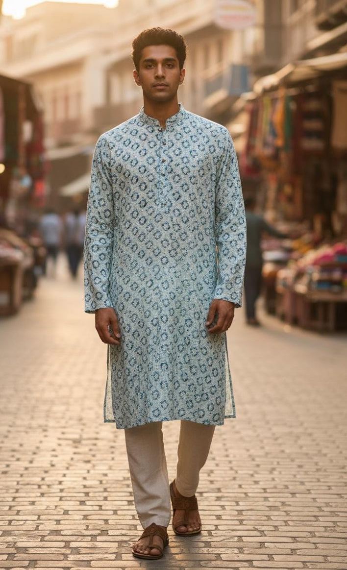 Elegant Men’s  sequin kurta with white pant  premium buttons pyjama set perfect for weddings & Diwali parties size 36,38,40,42,44