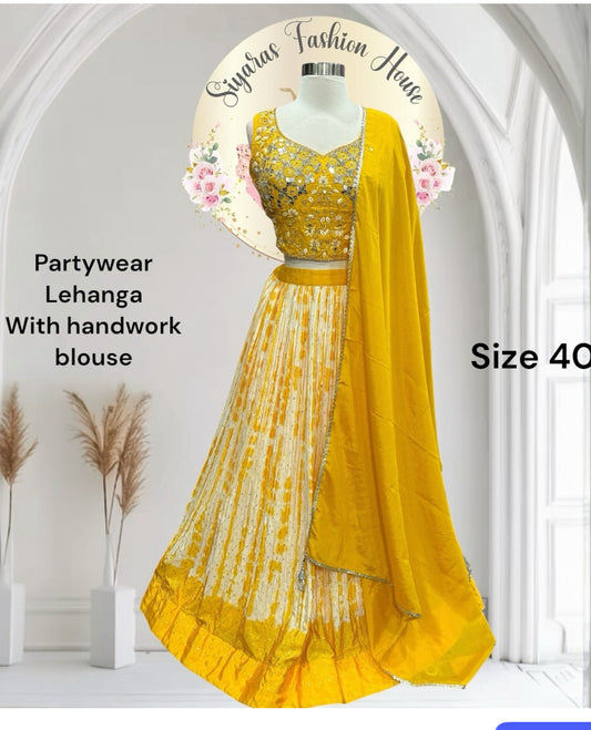 Shine bright like sunshine 🌼✨ This partywear lehenga with intricate handwork blouse is pure elegance & festive glam. Size is available in 40