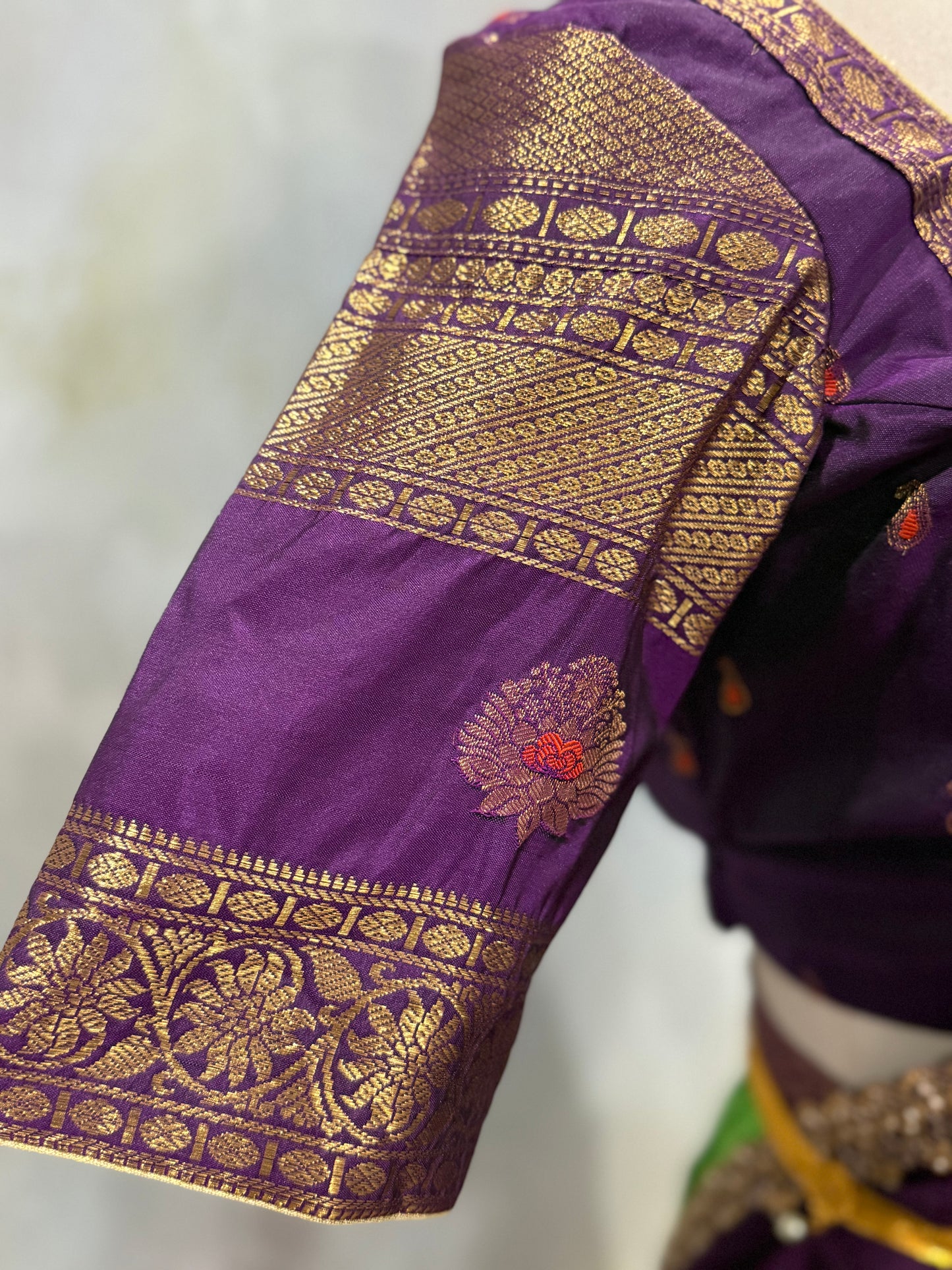 Customized traditional Gadwal half saree adorned with a stylish blouse and matching  cut work  dupatta size fits 36 to 42