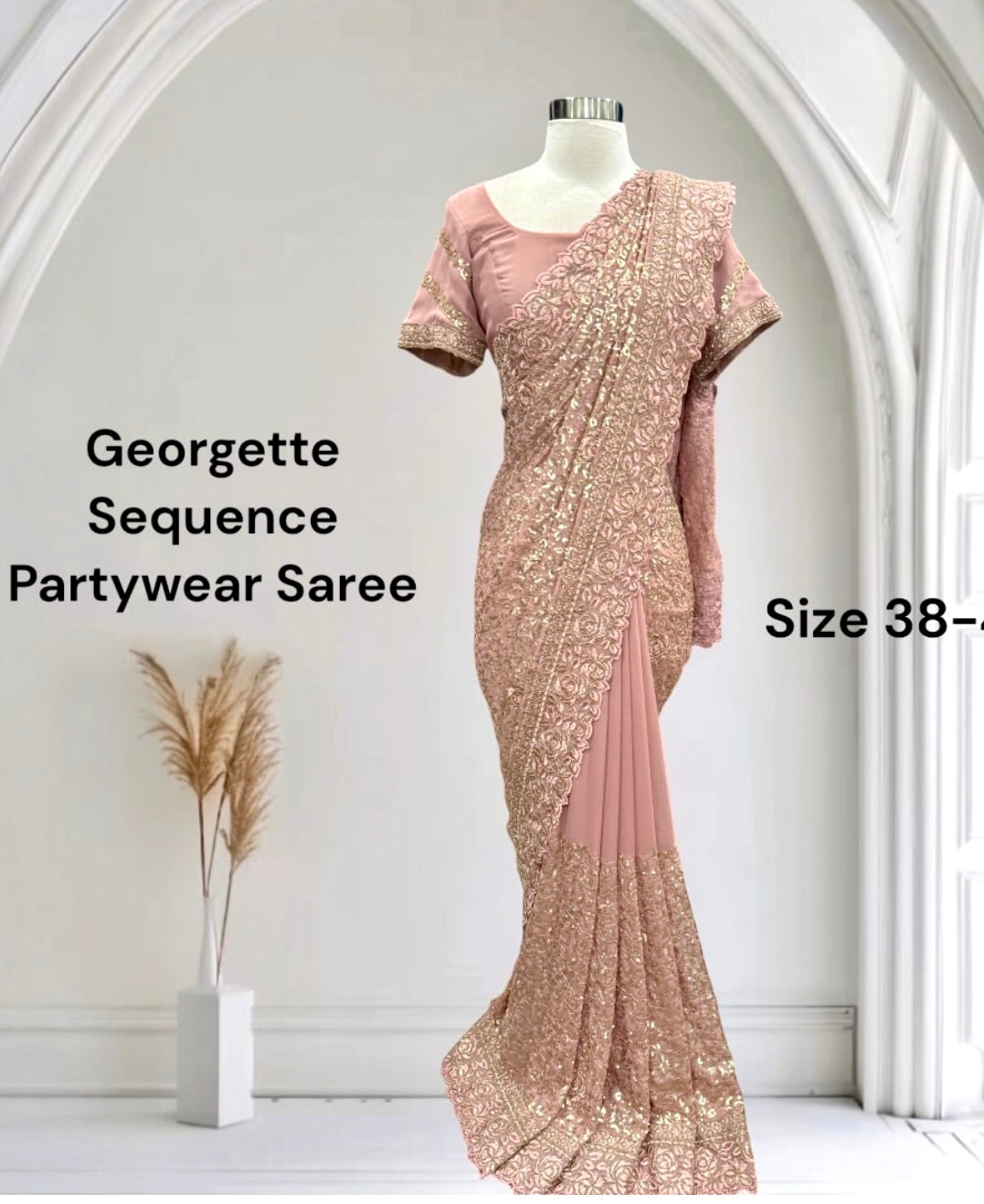Elegant Georgette Sequin Partywear Saree for your special moments. Available in size 38 to 40.