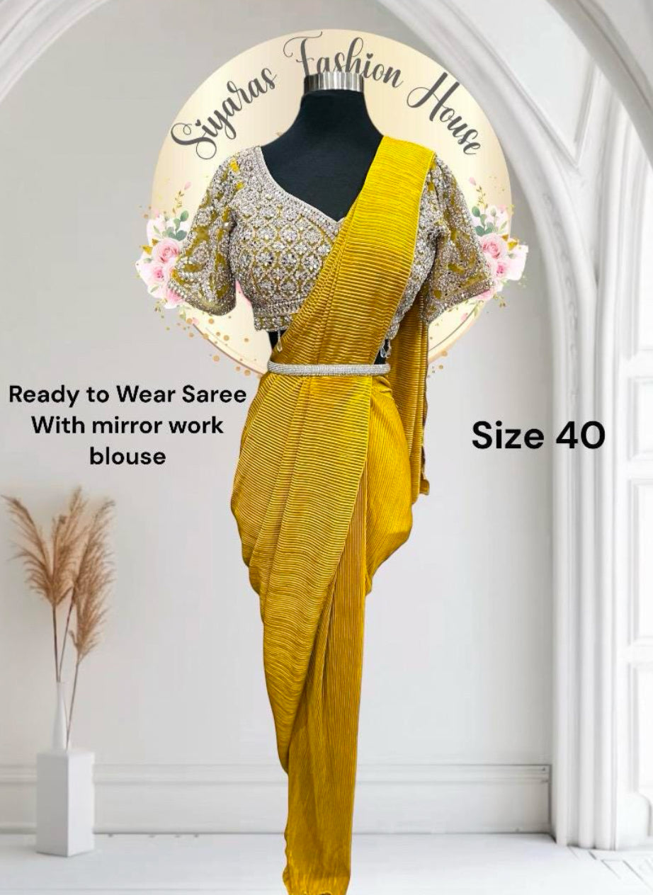 😍 Ready to wear One min  party wear saree/ Drape saree in Georgette Sequence and heavy hand work on blouse size 38