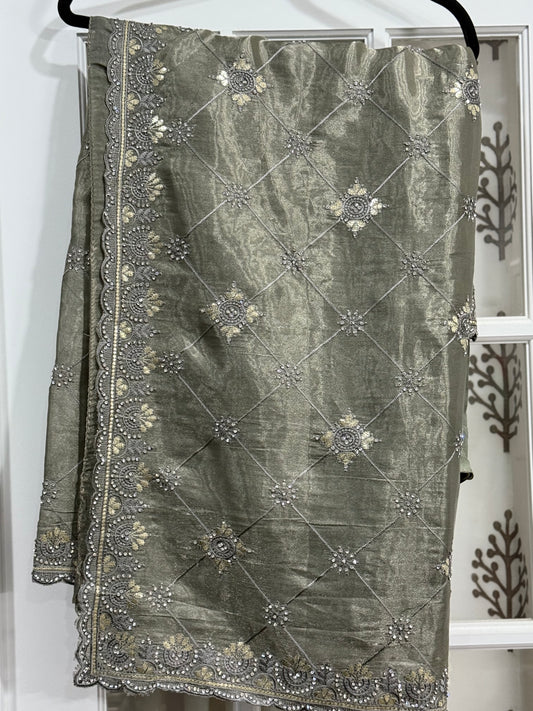 Gorgeous shimmery Partywear saree with stone and embroidery work all over Saree wedding reception size 36 to 42 ready to ship USA NC