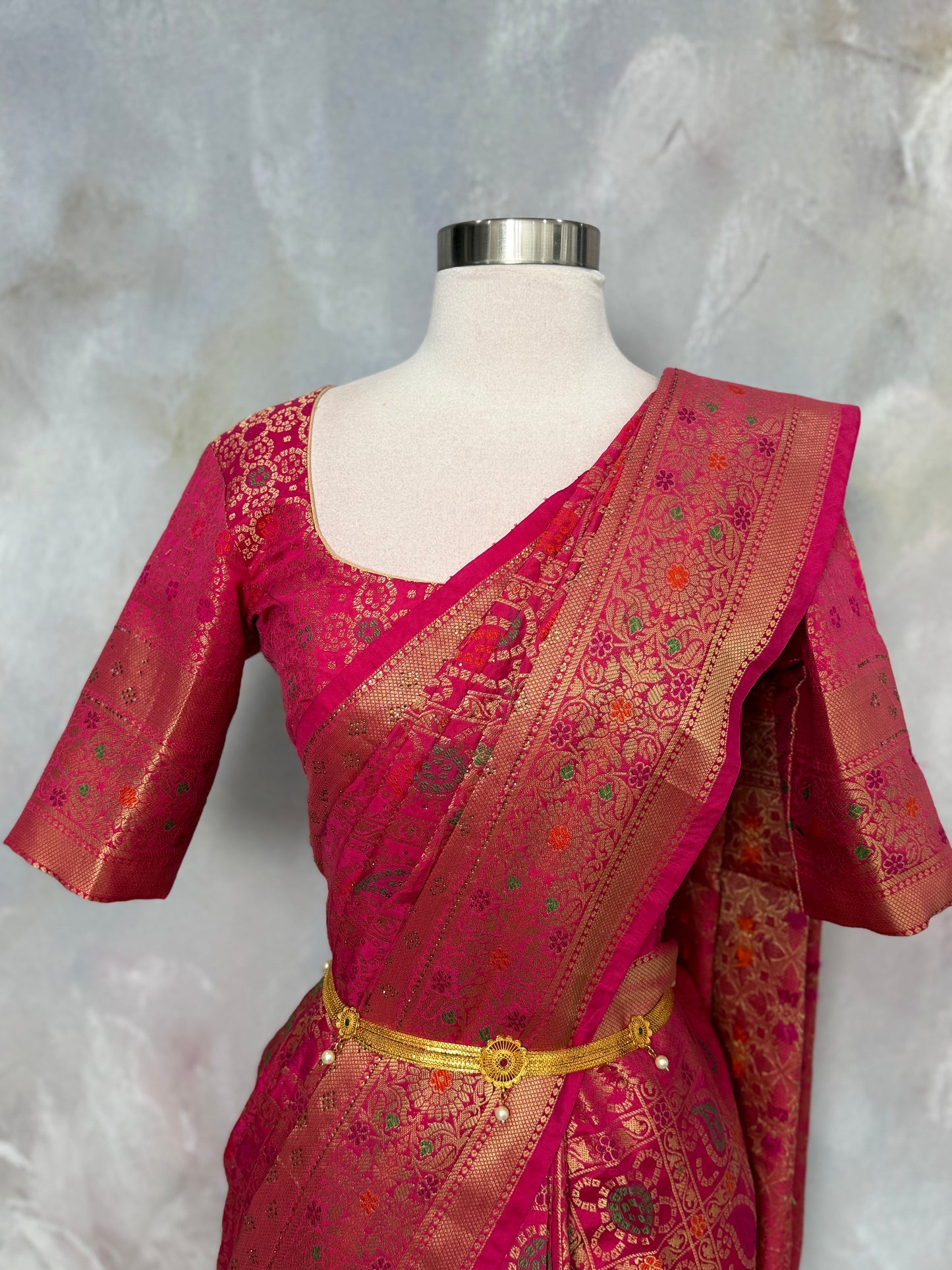 Pink Bandhini Saree with Swathi Work | Rich Zari Pallu | Stitched Blouse 36-40 | Wedding & Festive Wear | Ready to Ship USA