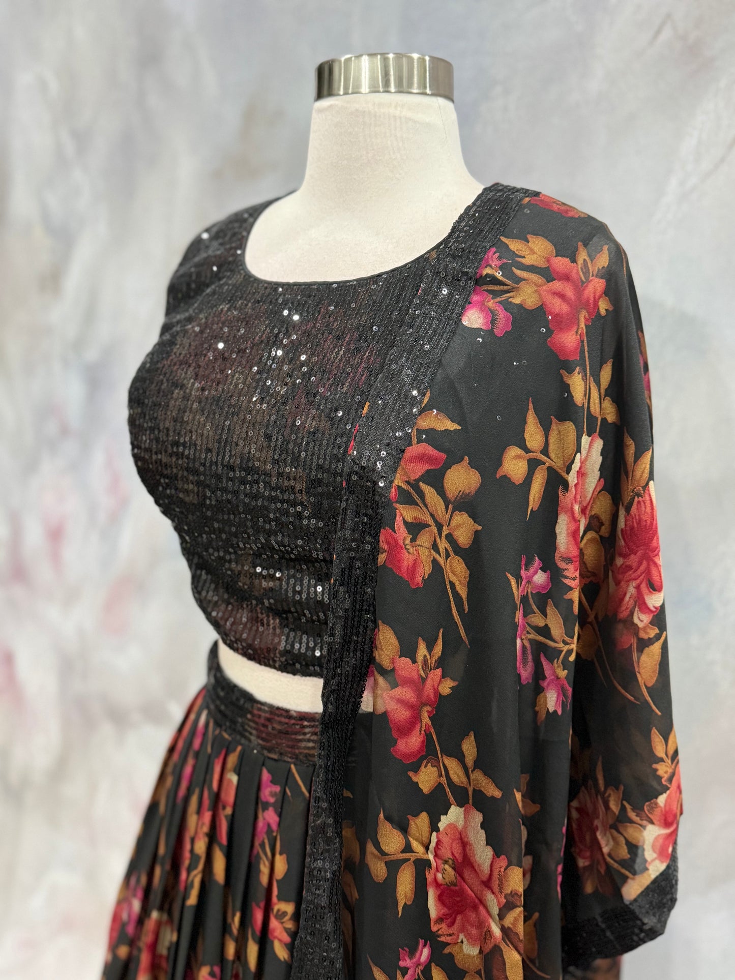 Elegant Sequence Partywear sequin floral  Lehenga Size 44 midnight bloom elegant reception cocktail size inclusive partywear Lehanga