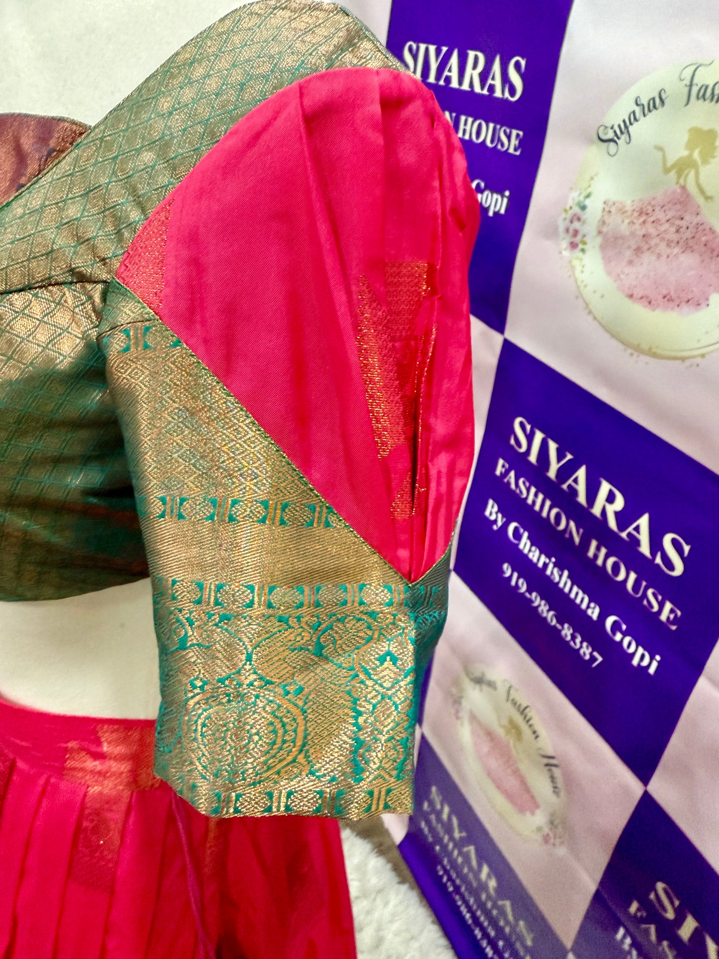 Beautiful traditional half Saree perfect for teens. Available in size 32 and can be extended up to 36.