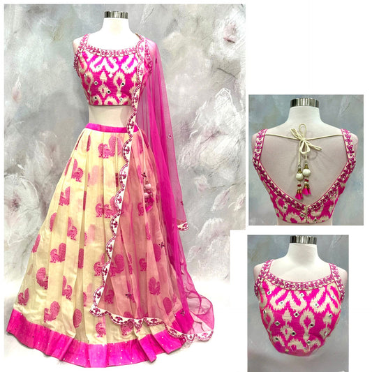 Beautiful pink and off white Lehanga choli with mirror work blouse size 36