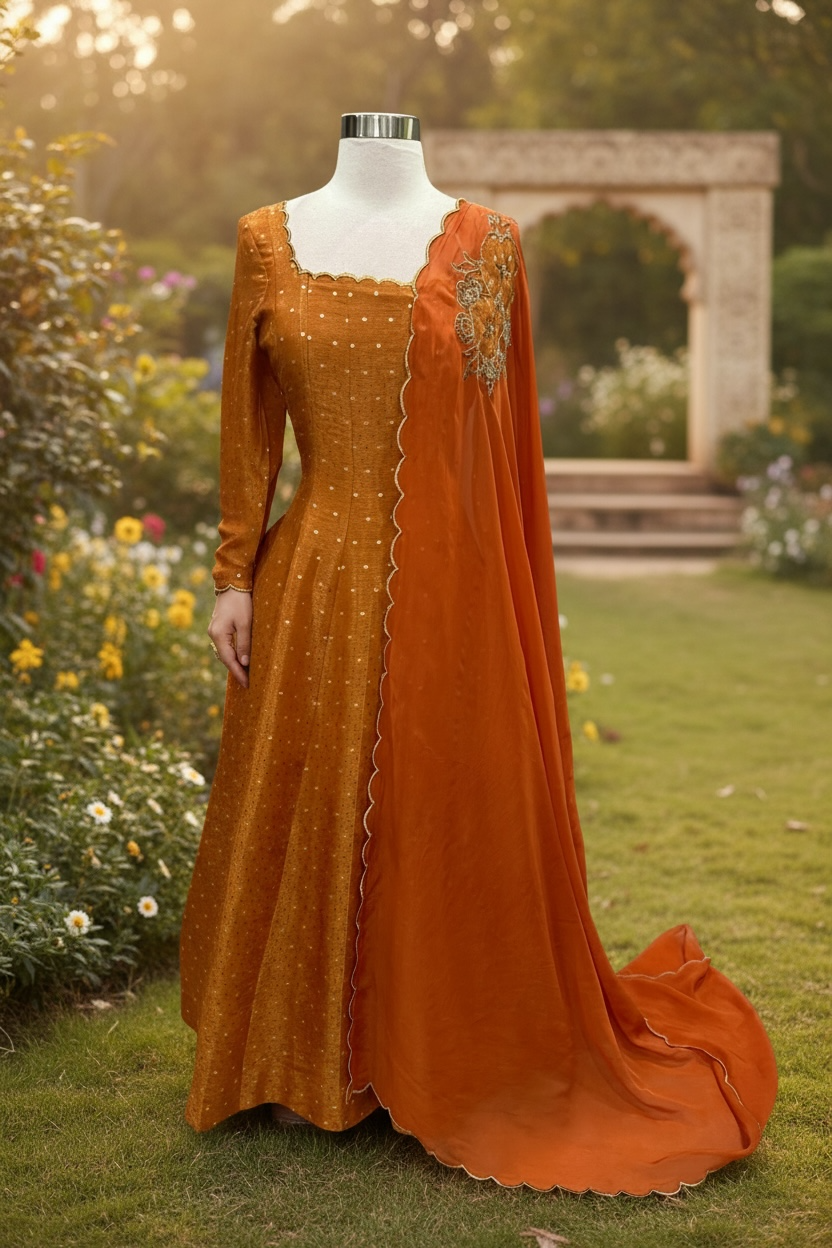 Beautiful Teens party wear Anarkali Tissue long gown available in size 34/36. Perfect for wedding/ sangeeth/ birthday , length 50 in