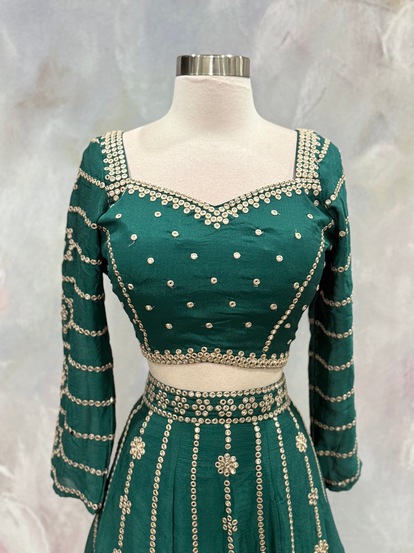 Elegant Green Silk Lehenga Choli – Mehendi & Wedding Partywear | Fully Stitched | Size 38 | Ready to Ship USA