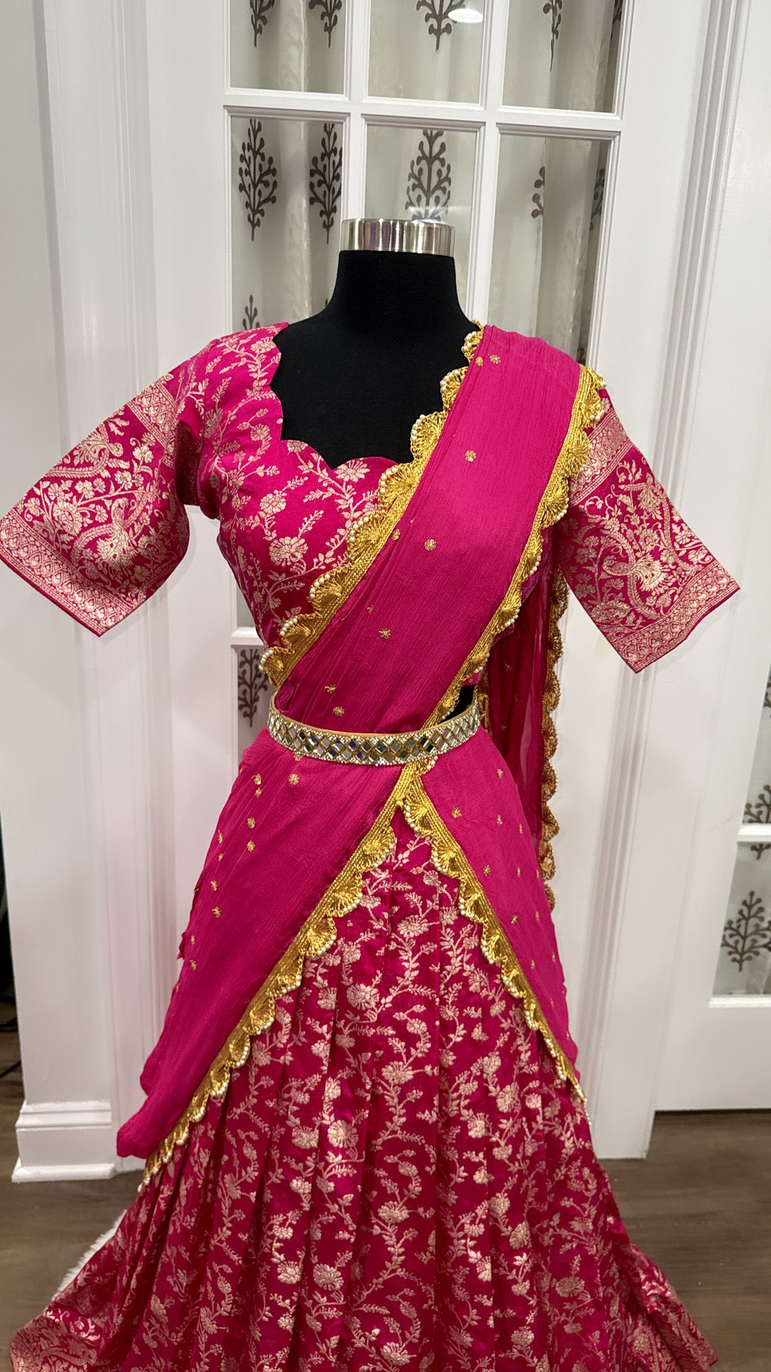 Beautiful Fuchsia pink Banarasi silk Lehenga perfect for festive occasions. Fits size 36 to 40